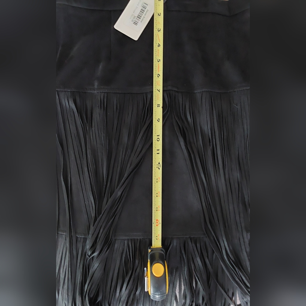 WOMENS FAUX SUEDE FRINGE BLACK MAXI SKIRT M - Picture 5 of 7